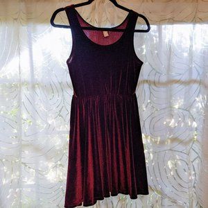 American Apparel Crushed Velvet Skater Dress - Burgundy